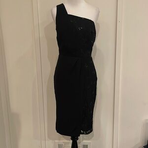 Anne Klein Shimmer Lace One Shoulder Cocktail Dress